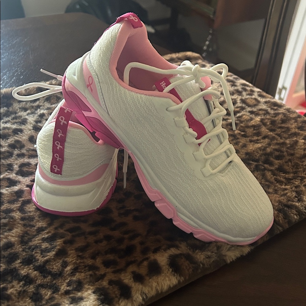 NWOT Breast Cancer Awareness White and Pink Athletic Sneakers
Never worn